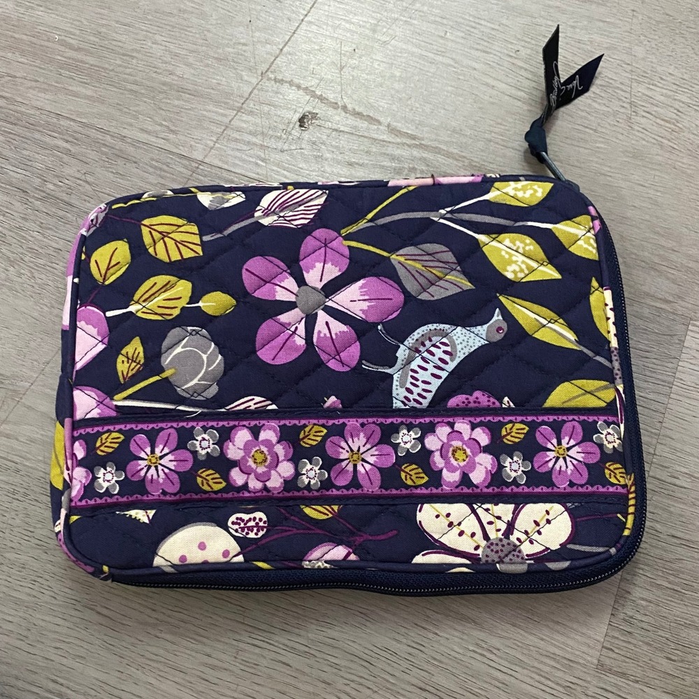 Vera Bradley Cosmetic Bag Women Small Navy Purple Floral Quilted Pouch